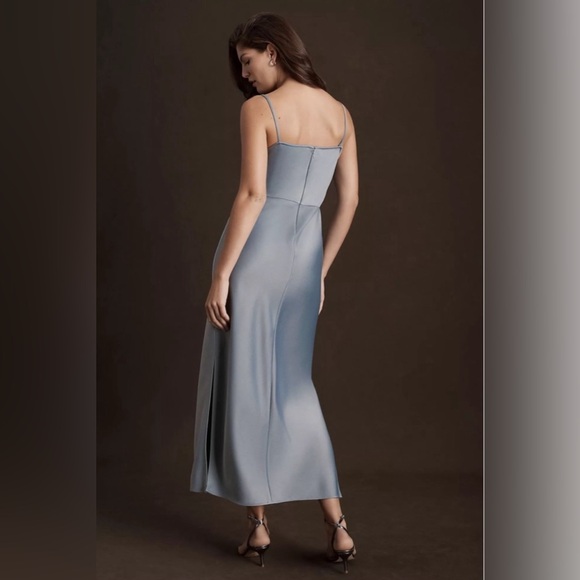 BHLDN Cowl neck slip dress dusty blue midi US 2 - Picture 2 of 6